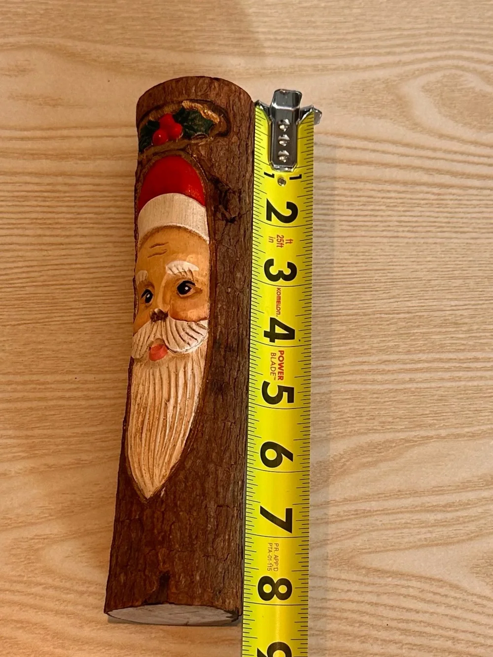 Carved Wood Santa Log Holiday Tapered Candle Holder.  Red and White